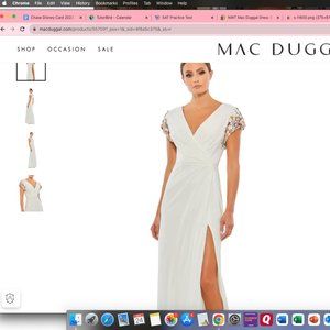 NWT Mac Duggal 557009 Size 16 EMBELLISHED SLEEVE JERSEY WRAP GOWN White Multi